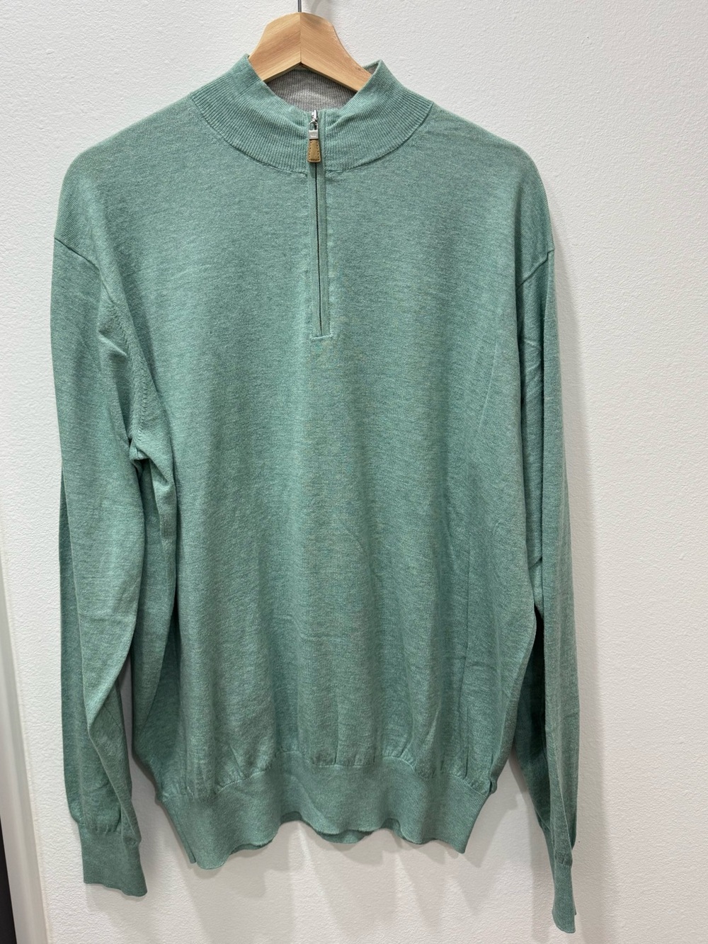 Peter Millar Crown Soft Cotton Silk Quarter Zip Sweater Green Men’s Large